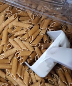 Organic penne pasta (wholewheat) at the Just Gaia zero waste grocery in Halifax, West Yorkshire
