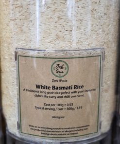 Long Grain Rice (white basmati) in the Just Gaia zero waste grocery in Halifax, West Yorkshire