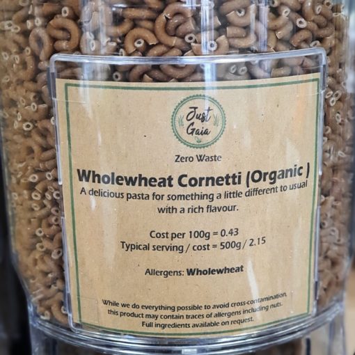Organic Cornetti Pasta (wholewheat) in the Just Gaia zero waste grocery in Halifax, West Yorkshire