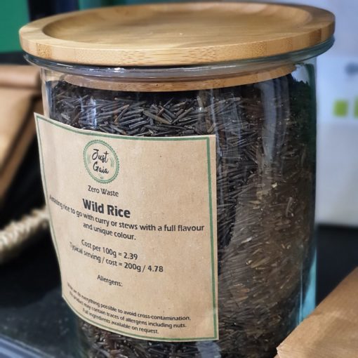 WIld Rice display in the Just Gaia zero waste grocery in Halifax, West Yorkshire