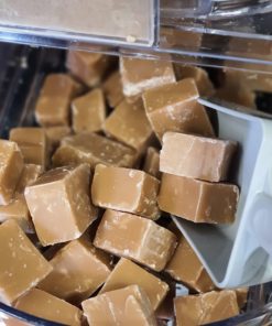 Vegan fudge scoops in the plastic free snacks and treats section Just Gaia zero waste grocery in Halifax, West Yorkshire