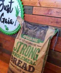 Organic strong bread flour on display at Just Gaia, showcasing wholemeal flour