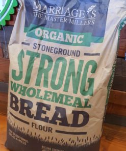 Organic strong bread flour on display at Just Gaia, wholemeal flour bag