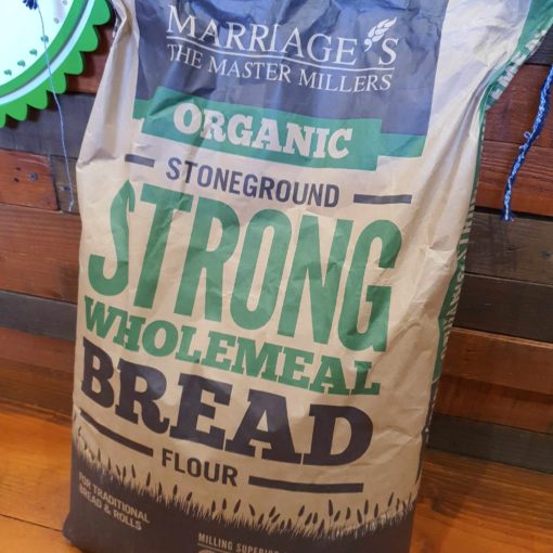 Organic strong bread flour on display at Just Gaia, wholemeal flour bag