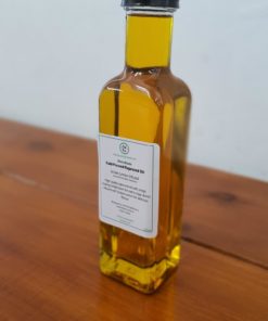 Our Just Gaia cold pressed oils. Zero waste rapeseed oil infused with sicilian lemon in a glass bottle.