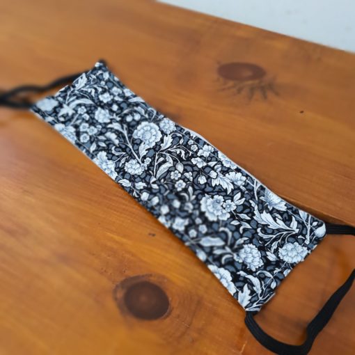 Plastic free face masks floral black and white design in Just Gaia's plastic free ppe products range
