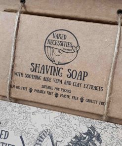 Plastic free safety razor shaving kit: shaving soap in the box at Just Gaia, Halifax UK