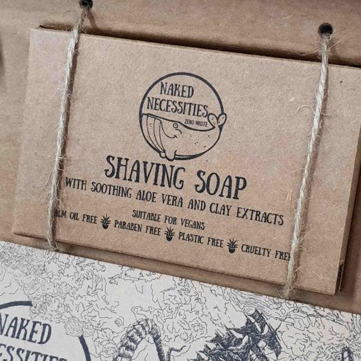 Plastic free safety razor shaving kit: shaving soap in the box at Just Gaia, Halifax UK
