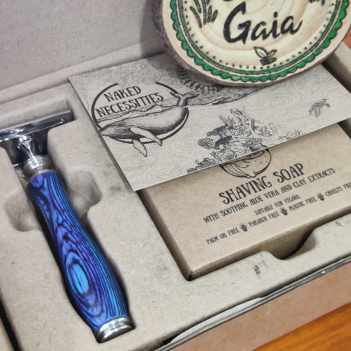 Plastic free safety razor shaving kit: razor in the box at Just Gaia, Halifax UK