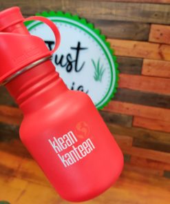 Children's stainless steel water bottle from Klean Kanteen in ladder truck red held