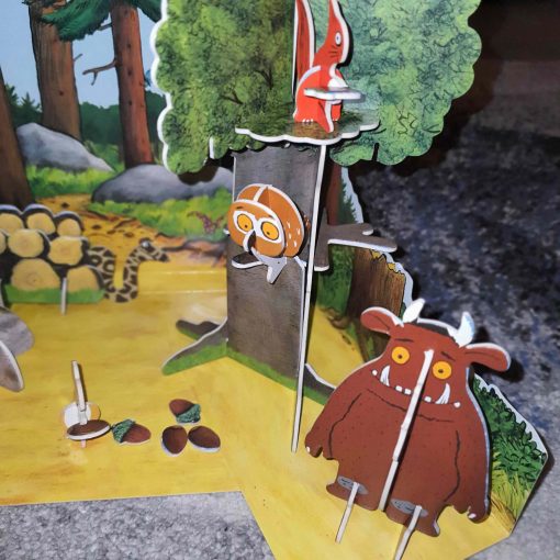 Plastic Free Official Gruffalo Playset in the Just Gaia Children's toys range at Just Gaia. Assembled set close up of Gruffalo, owl and squirrel