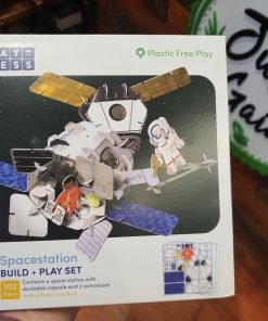 Plastic Free Space Station Playset in the Just Gaia Children's toys range at Just Gaia. Front view of the box.