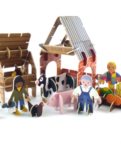 Plastic Free farmyard playset example setup from Playpress available at Just Gaia Halifax UK