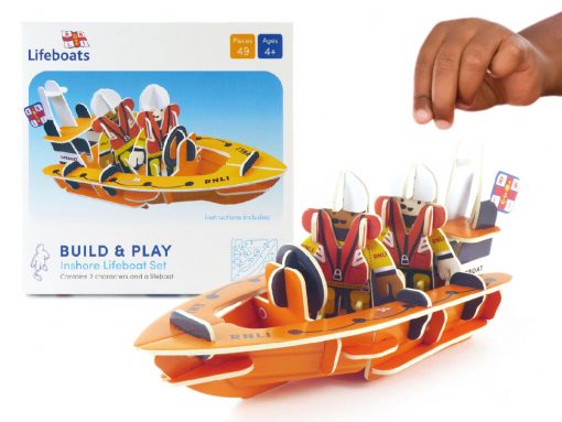 Plastic Free RNLI Lifeboat playset example setup from Playpress available at Just Gaia Halifax UK