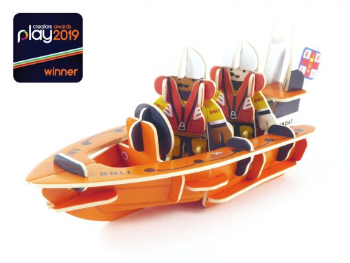 Plastic Free RNLI Lifeboat playset example setup from Playpress available at Just Gaia Halifax UK