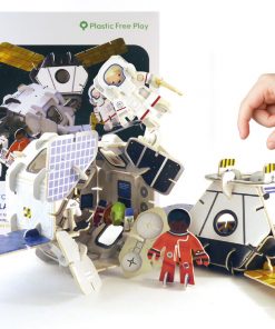 Plastic Free Space Station Playset in the Just Gaia Children's toys range at Just Gaia. Assembled example view of the box.