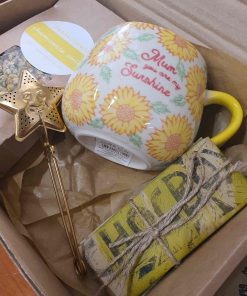Chocolate & Mum you are my sunshine Mug in Bundle with vegan chocolate and tea at Just Gaia for plastic free gift ideas