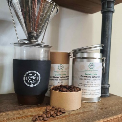 Speciality coffee at Just Gaia in Tubes, Tins and zero waste coffee refills.