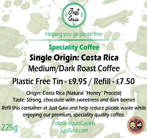 Single Origin Costa Rica Speciality Coffee label from Just Gaia