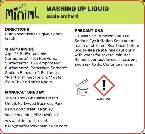 Miniml Saftey Information: washing up liquid