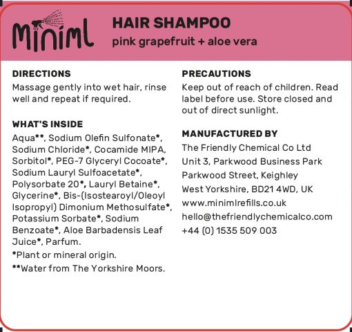 Miniml Saftey Information: hair shampoo